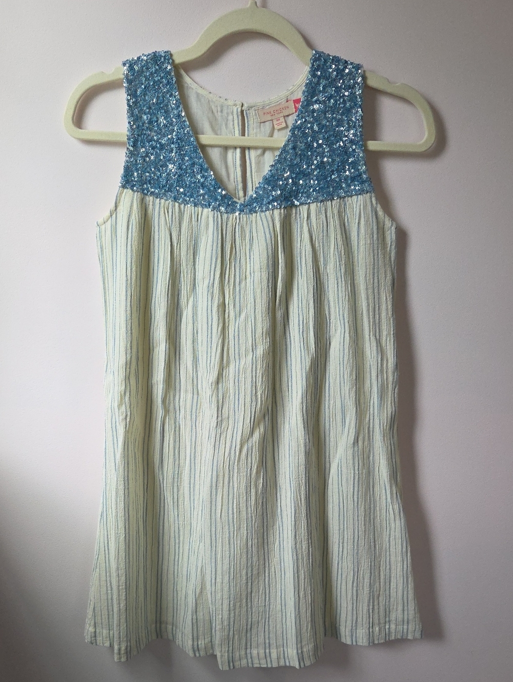 Pink Chicken Courtney Sequin-Yoke Cream Striped Girls' Dress